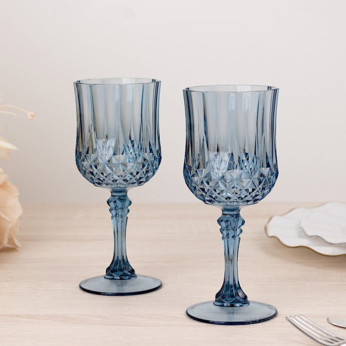 6 Plastic 8 oz Crystal Cut Goblets Wine Glasses - Disposable Tableware