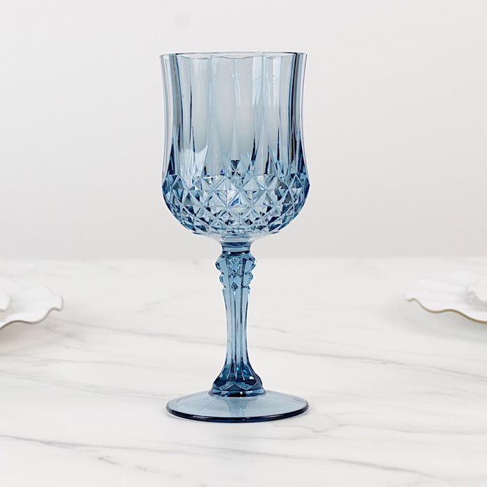 6 Plastic 8 oz Crystal Cut Goblets Wine Glasses - Disposable Tableware