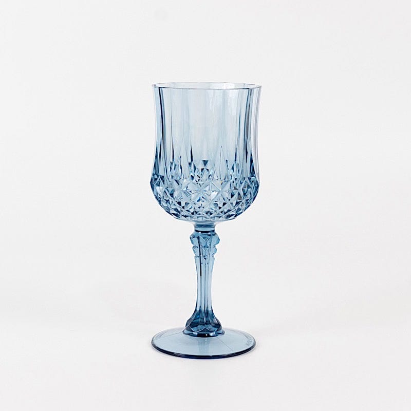6 Plastic 8 oz Crystal Cut Goblets Wine Glasses - Disposable Tableware