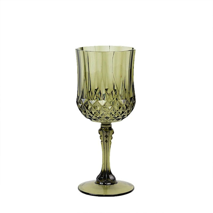 6 Plastic 8 oz Crystal Cut Goblets Wine Glasses - Disposable Tableware