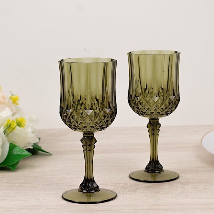 6 Plastic 8 oz Crystal Cut Goblets Wine Glasses - Disposable Tableware