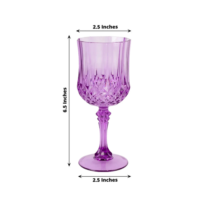 6 Plastic 8 oz Crystal Cut Goblets Wine Glasses - Disposable Tableware