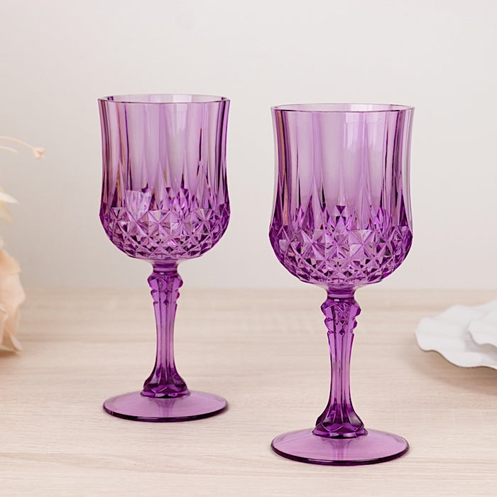 6 Plastic 8 oz Crystal Cut Goblets Wine Glasses - Disposable Tableware