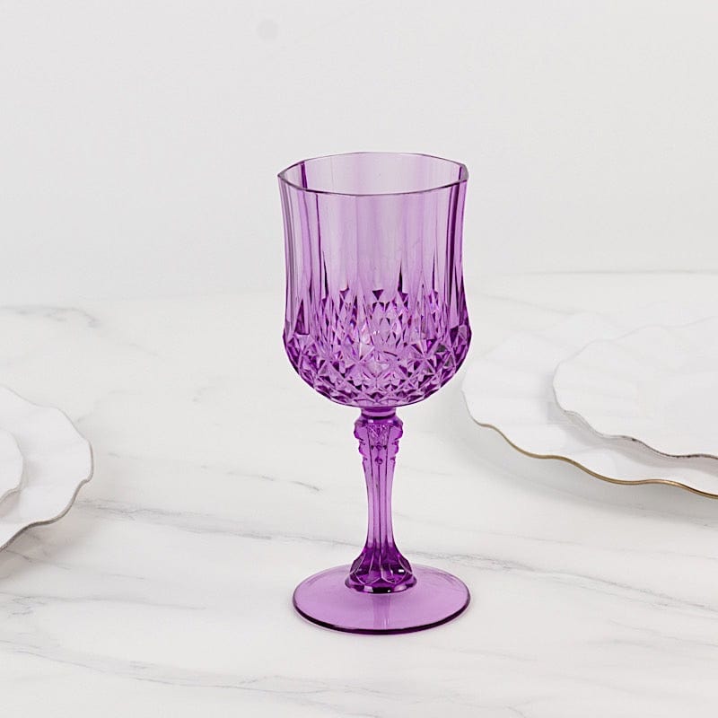 6 Plastic 8 oz Crystal Cut Goblets Wine Glasses - Disposable Tableware