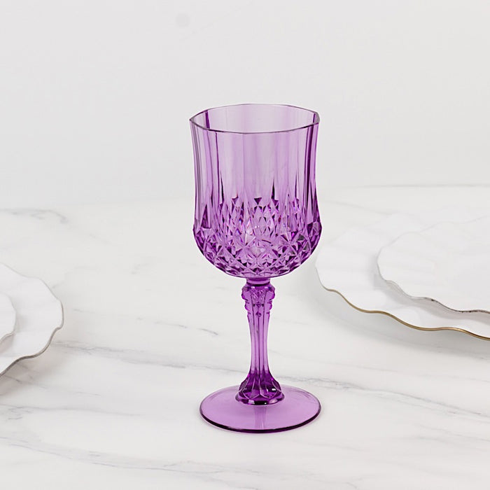 6 Plastic 8 oz Crystal Cut Goblets Wine Glasses - Disposable Tableware