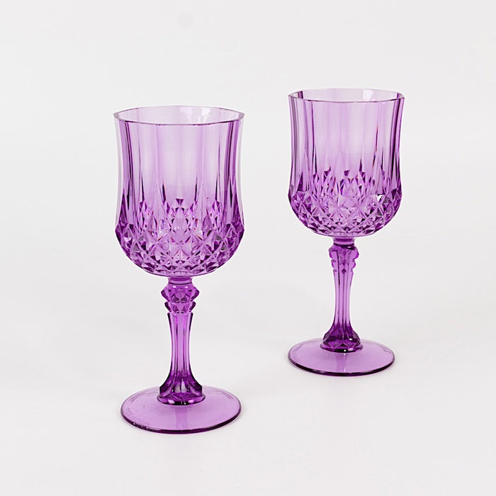 6 Plastic 8 oz Crystal Cut Goblets Wine Glasses - Disposable Tableware