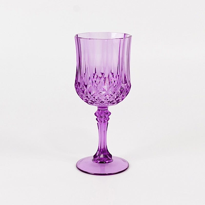 6 Plastic 8 oz Crystal Cut Goblets Wine Glasses - Disposable Tableware