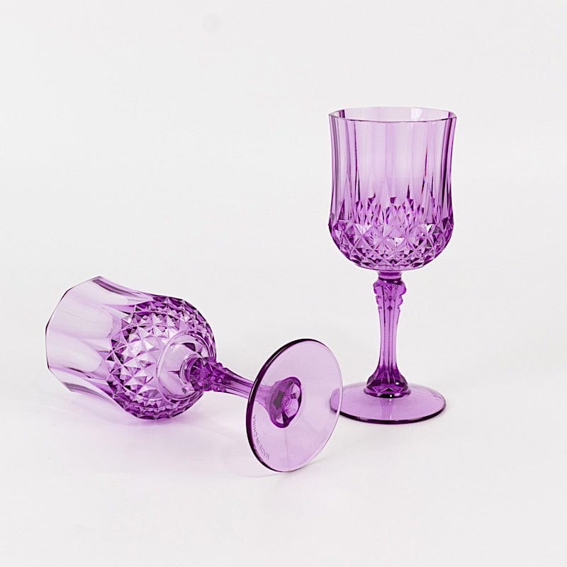 6 Plastic 8 oz Crystal Cut Goblets Wine Glasses - Disposable Tableware