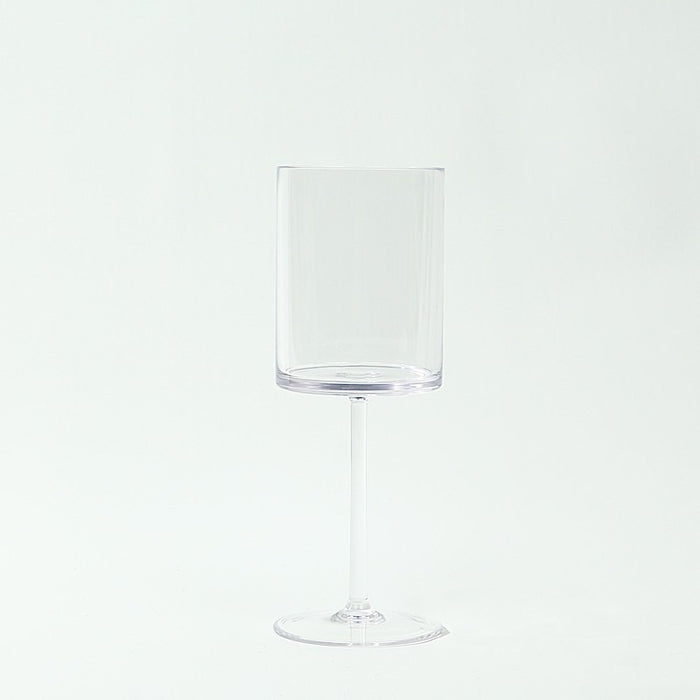 6 Plastic Cylindrical Wine Glasses with Long Stem - Clear