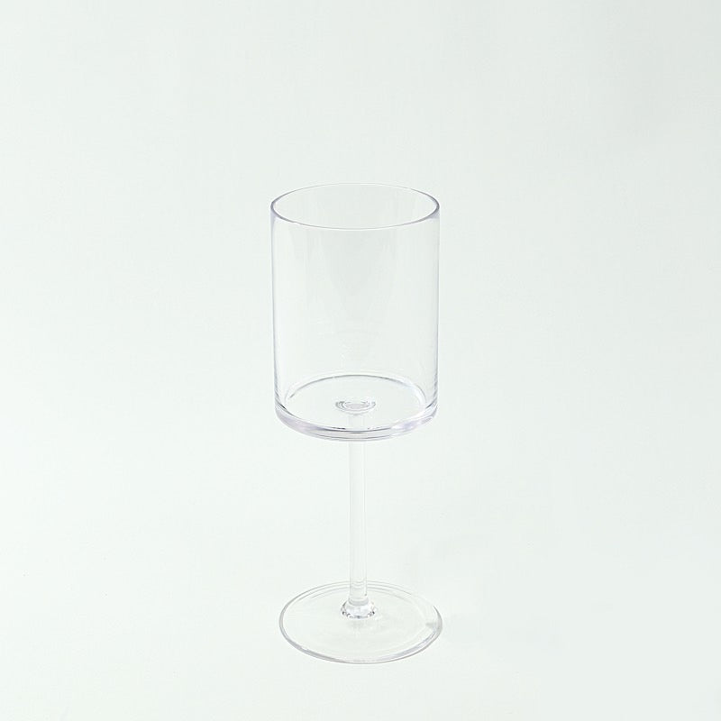 6 Plastic Cylindrical Wine Glasses with Long Stem - Clear