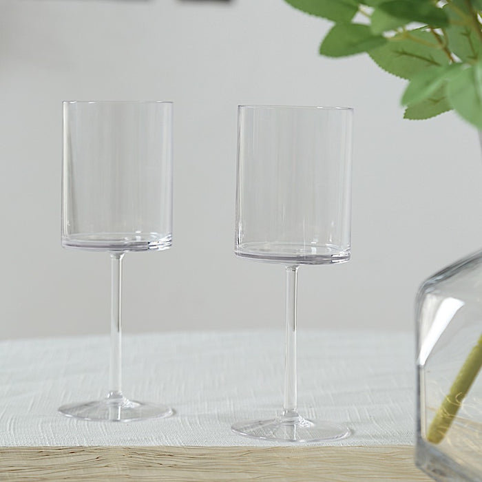 6 Plastic Cylindrical Wine Glasses with Long Stem - Clear