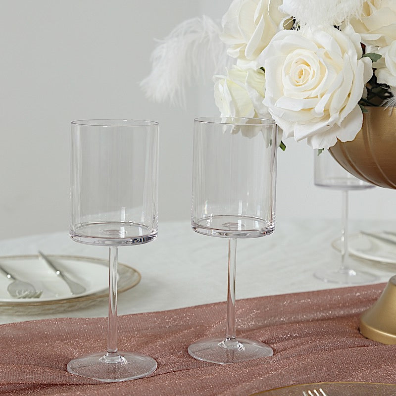 6 Plastic Cylindrical Wine Glasses with Long Stem - Clear