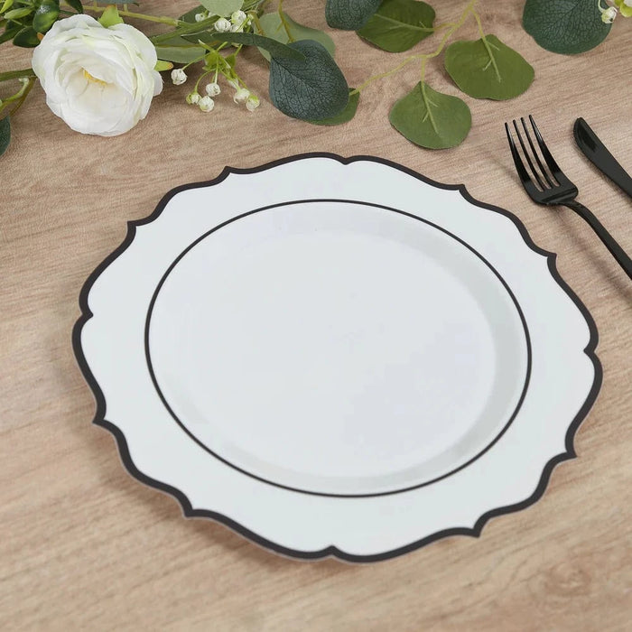 10 pcs 10" Plastic Dinner Plates With Scalloped Rim - Disposable Tableware