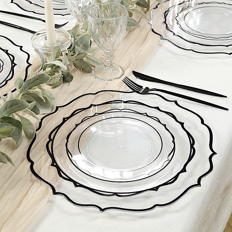 10 pcs 8" White Plastic Dessert Plates With Scalloped Rim - Disposable Tableware