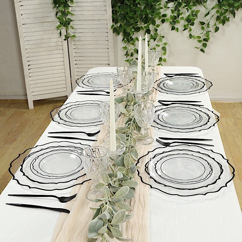 10 pcs 8" White Plastic Dessert Plates With Scalloped Rim - Disposable Tableware