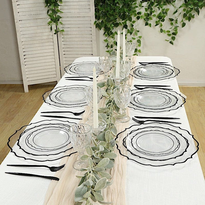 10 pcs 8" White Plastic Dessert Plates With Scalloped Rim - Disposable Tableware