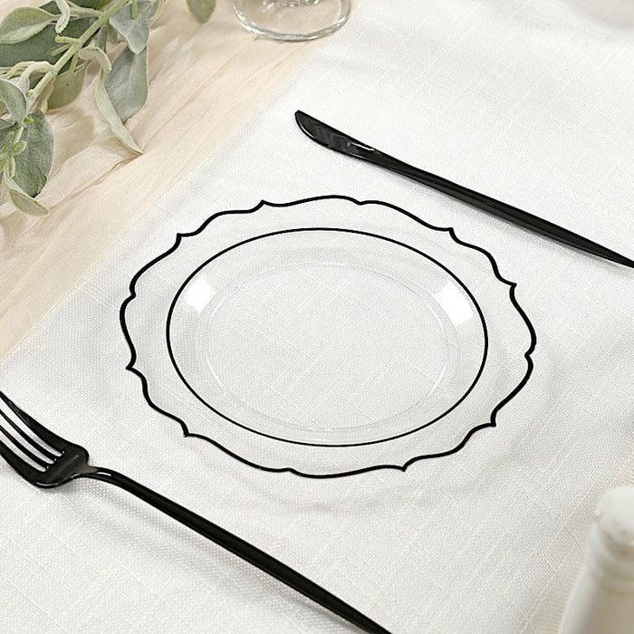 10 pcs 8" White Plastic Dessert Plates With Scalloped Rim - Disposable Tableware