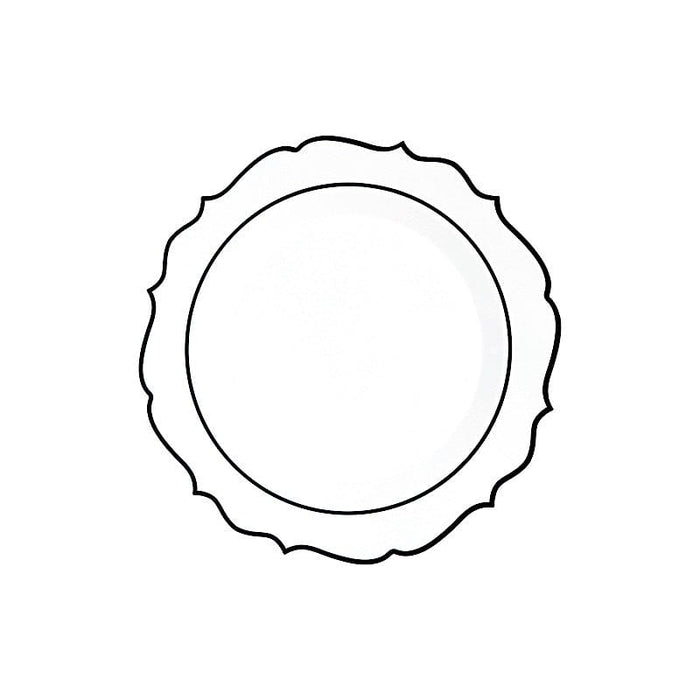 10 pcs 8" White Plastic Dessert Plates With Scalloped Rim - Disposable Tableware