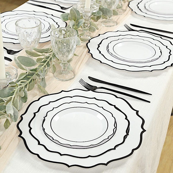 10 pcs 8" White Plastic Dessert Plates With Scalloped Rim - Disposable Tableware