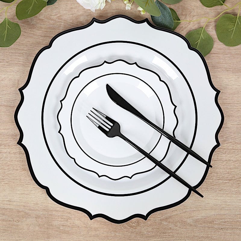 10 pcs 8" White Plastic Dessert Plates With Scalloped Rim - Disposable Tableware
