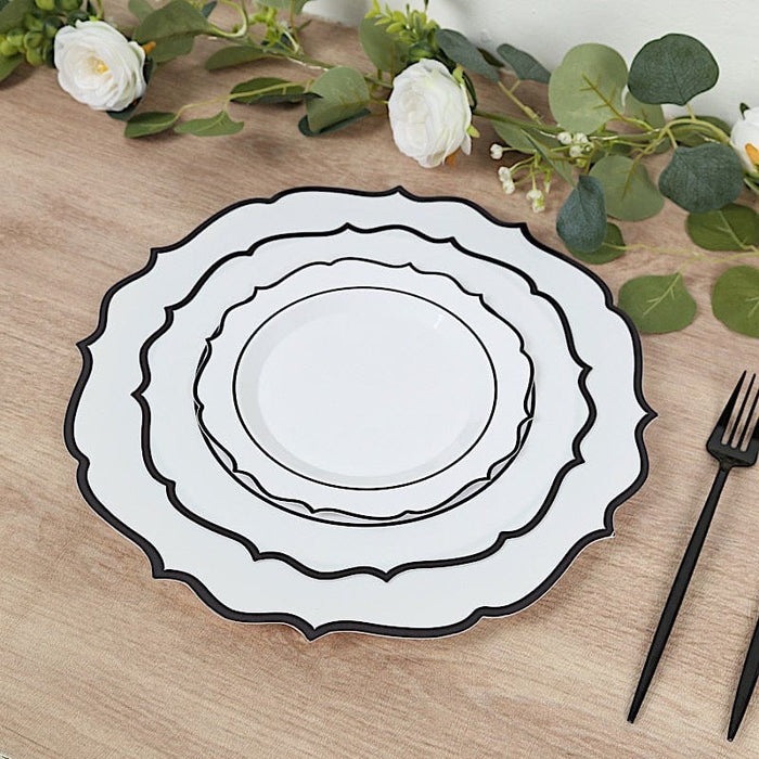 10 pcs 8" White Plastic Dessert Plates With Scalloped Rim - Disposable Tableware
