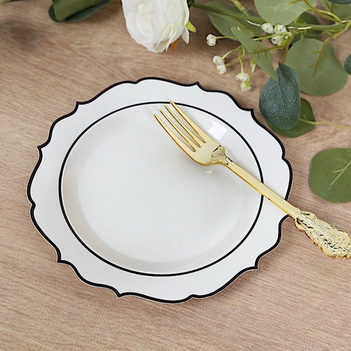 10 pcs 8" White Plastic Dessert Plates With Scalloped Rim - Disposable Tableware