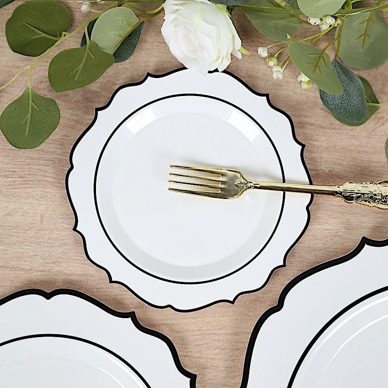 10 pcs 8" White Plastic Dessert Plates With Scalloped Rim - Disposable Tableware