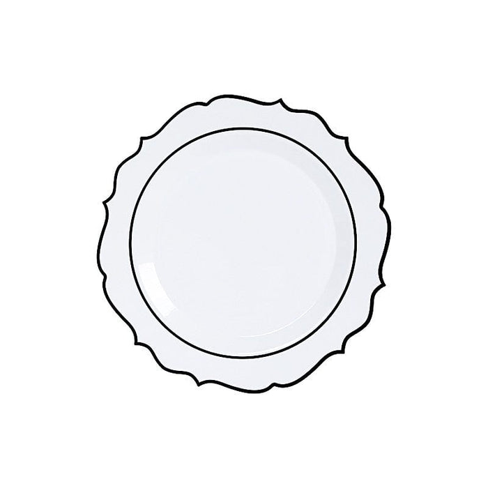 10 pcs 8" White Plastic Dessert Plates With Scalloped Rim - Disposable Tableware
