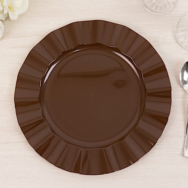 10 Round Plastic Salad Dinner Plates with Gold Wavy Rim - Disposable Tableware