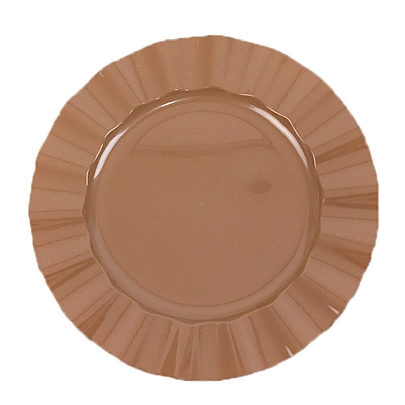 10 Round Plastic Salad Dinner Plates with Gold Wavy Rim - Disposable Tableware