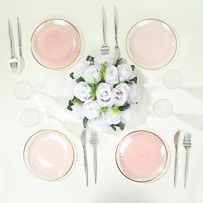 10 Glossy Round Plastic Salad and Dinner Plates with Gold Rim - Disposable Tableware