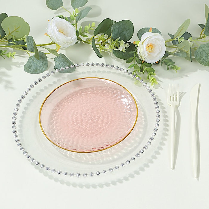 10 Glossy Round Plastic Salad and Dinner Plates with Gold Rim - Disposable Tableware