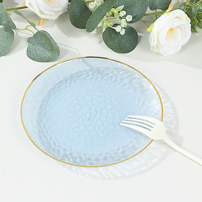 10 Glossy Round Plastic Salad and Dinner Plates with Gold Rim - Disposable Tableware