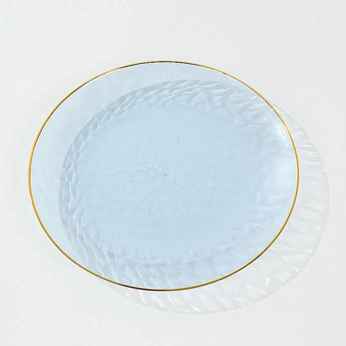 10 Glossy Round Plastic Salad and Dinner Plates with Gold Rim - Disposable Tableware