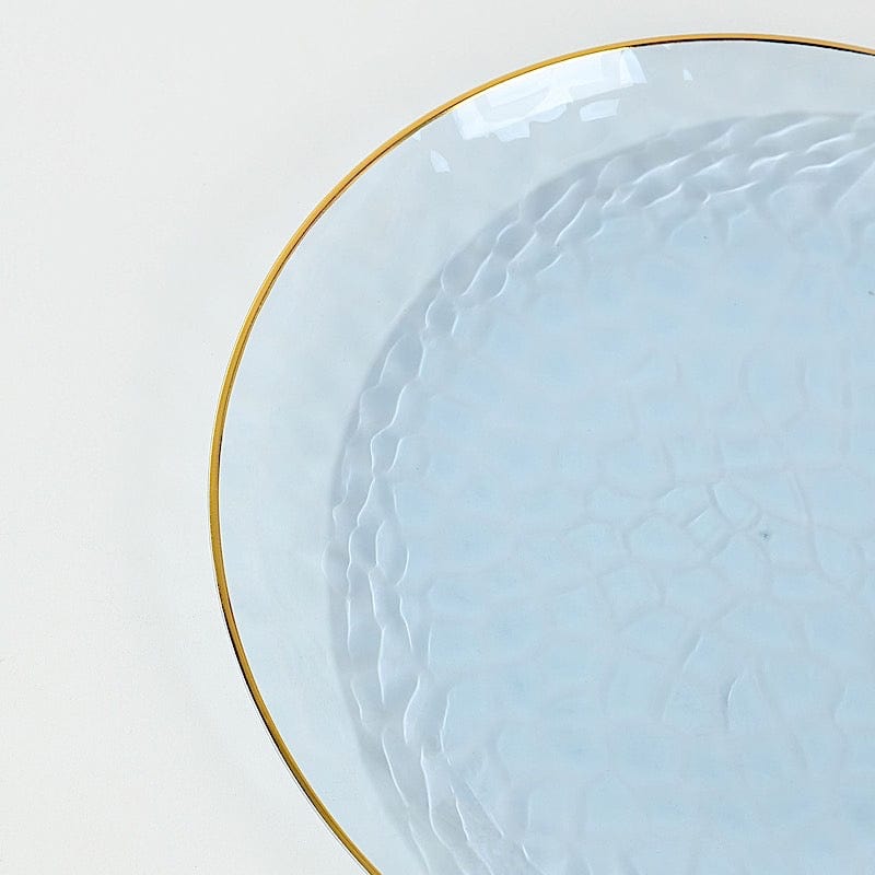 10 Glossy Round Plastic Salad and Dinner Plates with Gold Rim - Disposable Tableware