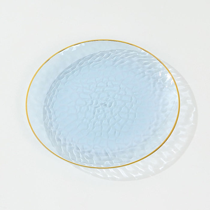 10 Glossy Round Plastic Salad and Dinner Plates with Gold Rim - Disposable Tableware