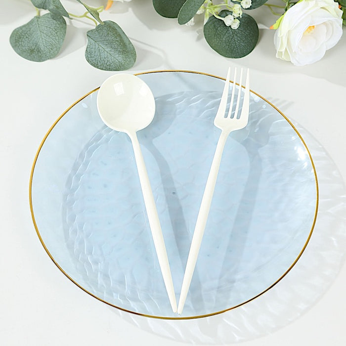 10 Glossy Round Plastic Salad and Dinner Plates with Gold Rim - Disposable Tableware