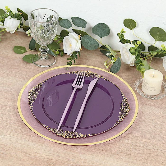 10 Round Plastic Salad Dinner Plates with Embossed Baroque Rim - Disposable Tableware