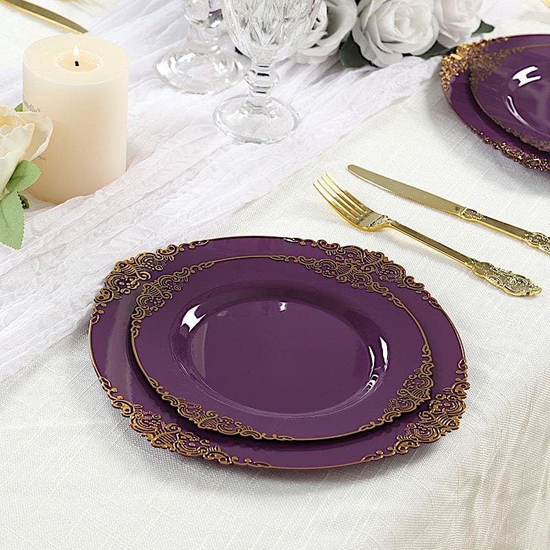 10 Round Plastic Salad Dinner Plates with Embossed Baroque Rim - Disposable Tableware