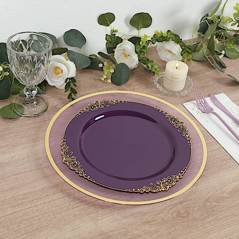 10 Round Plastic Salad Dinner Plates with Embossed Baroque Rim - Disposable Tableware
