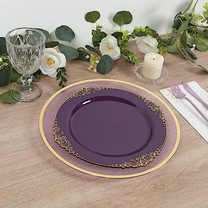 10 Round Plastic Salad Dinner Plates with Embossed Baroque Rim - Disposable Tableware