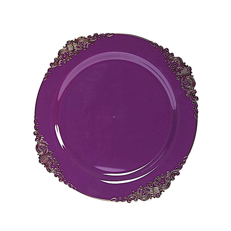 10 Round Plastic Salad Dinner Plates with Embossed Baroque Rim - Disposable Tableware