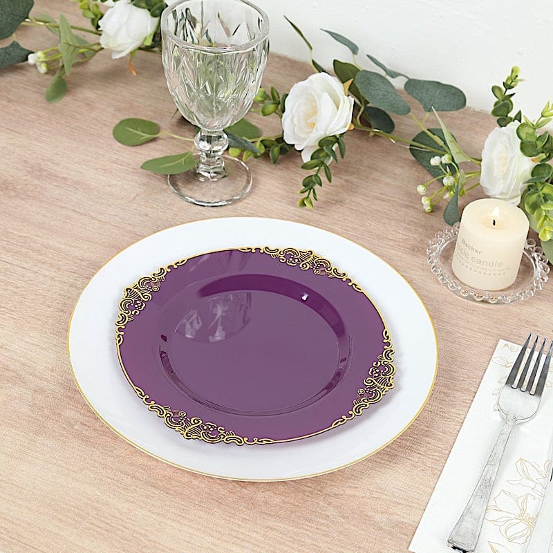 10 Round Plastic Salad Dinner Plates with Embossed Baroque Rim - Disposable Tableware