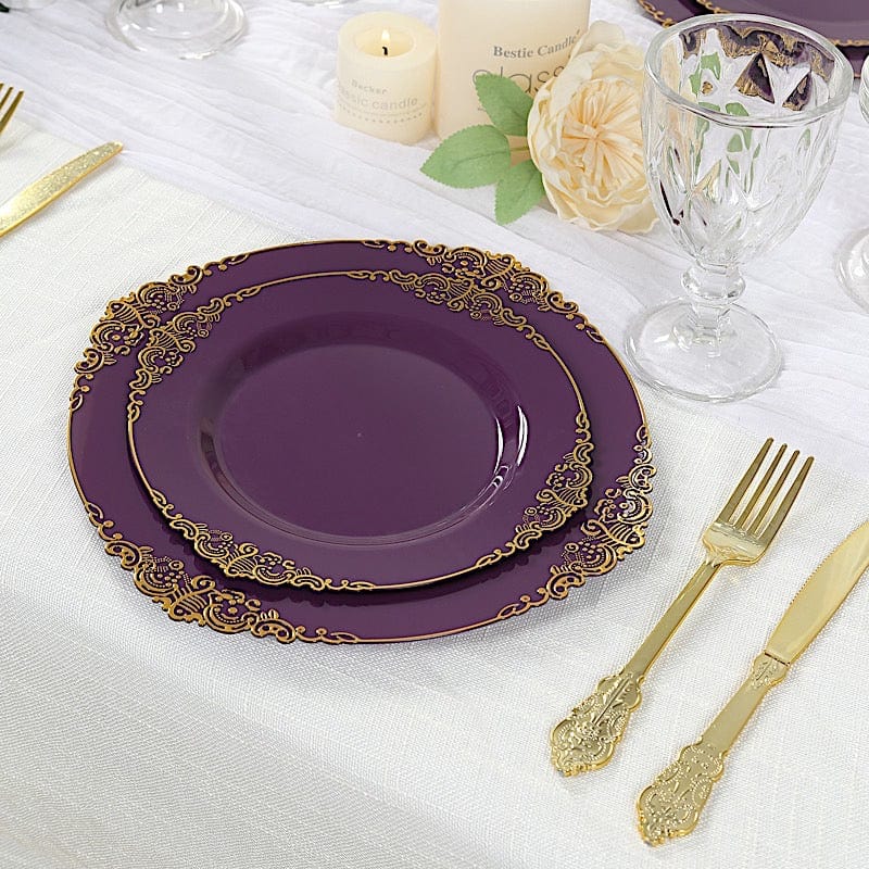10 Round Plastic Salad Dinner Plates with Embossed Baroque Rim - Disposable Tableware