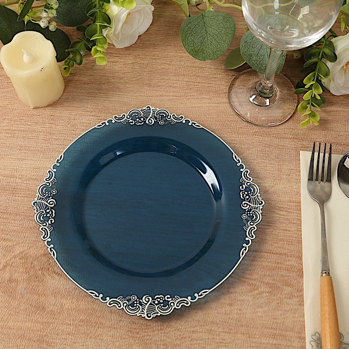 10 Round Plastic Salad Dinner Plates with Embossed Baroque Rim - Disposable Tableware