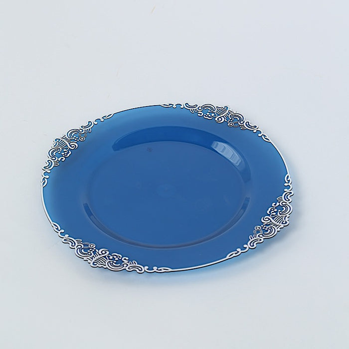 10 Round Plastic Salad Dinner Plates with Embossed Baroque Rim - Disposable Tableware