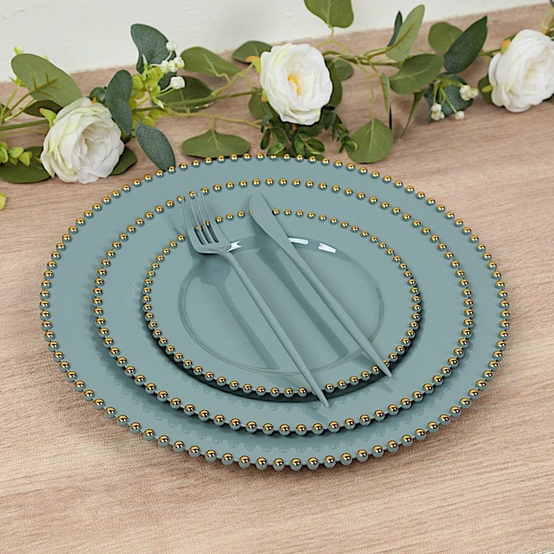 10 Round Plastic Salad Dinner Plates with Beaded Rim - Disposable Tableware