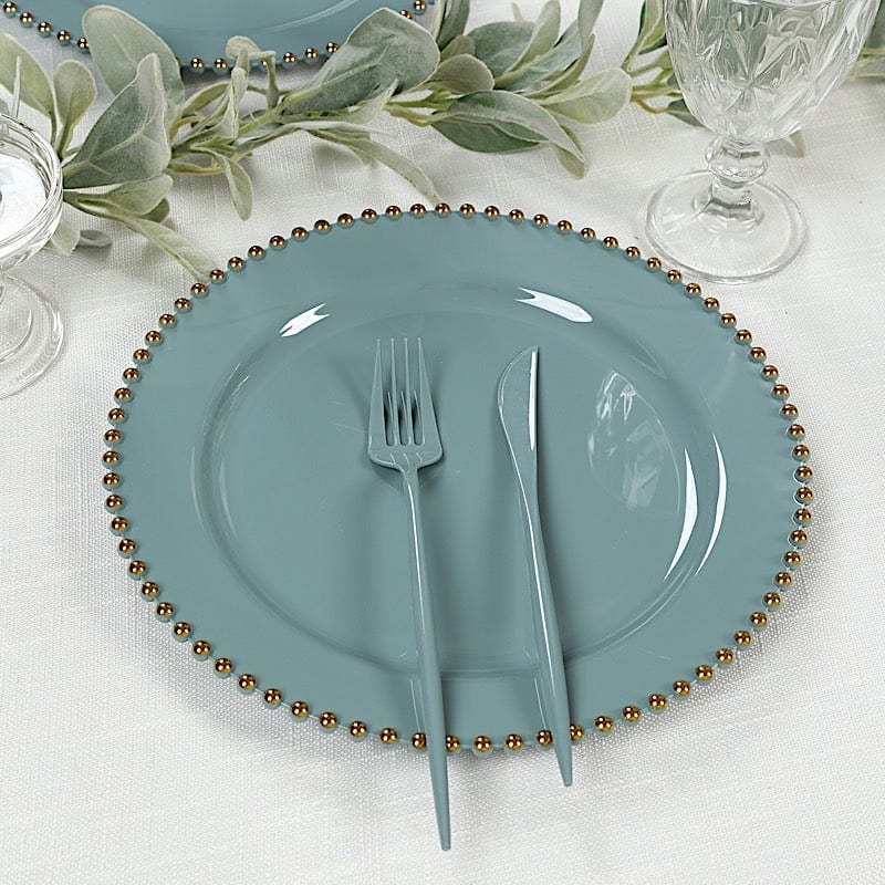 10 Round Plastic Salad Dinner Plates with Beaded Rim - Disposable Tableware