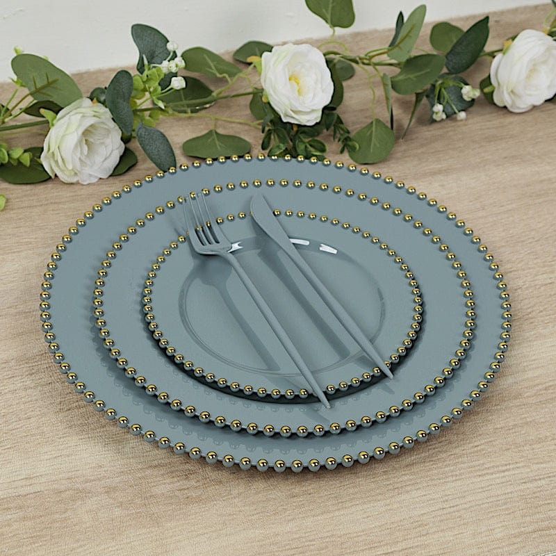 10 Round Plastic Salad Dinner Plates with Beaded Rim - Disposable Tableware