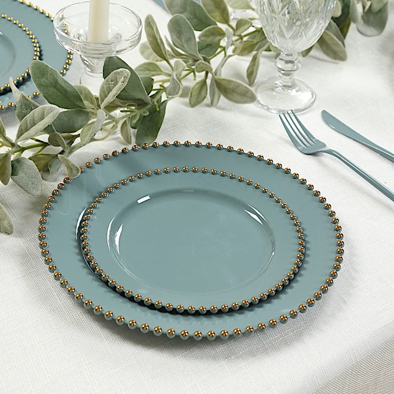 10 Round Plastic Salad Dinner Plates with Beaded Rim - Disposable Tableware